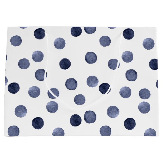 Wasserfarbennavy runcles polka Punkt Hand gezogen, Große Geschenktüte (Vorderseite)