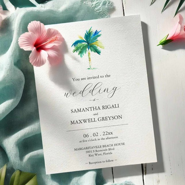 Wasserfarbenpalme - individuelle Einladung zur Hoc (Beach weddings in Florida wedding invitations personalized with your info & original watercolor art)