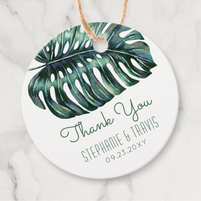 Wasserfarbenpalme Monstera Leaf Tropical Vielen Da Geschenkanhänger (Vorderseite)