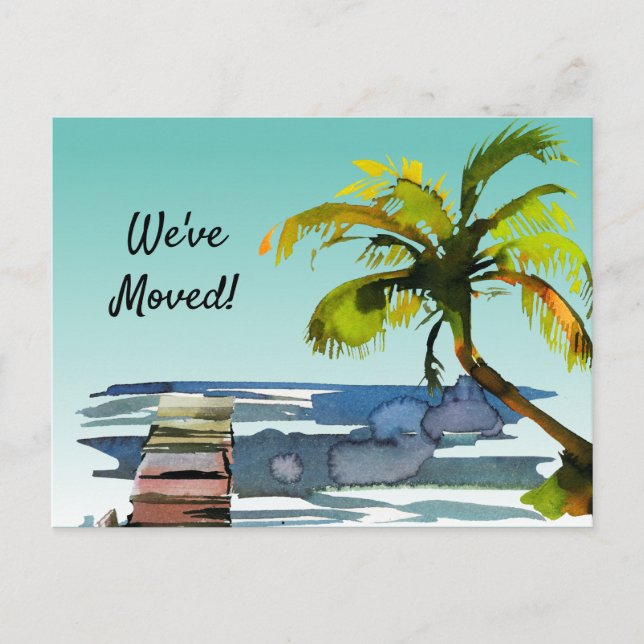 Wasserfarbenpalme Tree Aqua Himmel Nach Florida Ankündigungspostkarte (Vorderseite)
