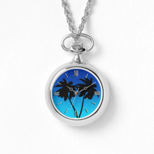 Wasserfarbenpalme Tree Beach Szene Collage Armbanduhr