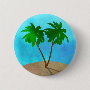 Wasserfarbenpalme Tree Beach Szene Collage Button