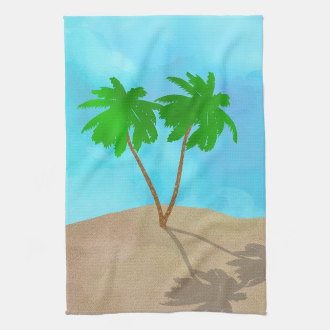 Wasserfarbenpalme Tree Beach Szene Collage Handtuch (Vertikal)