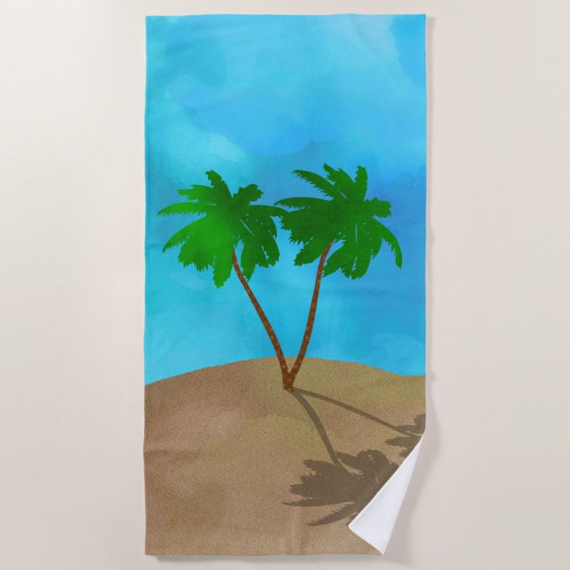 Wasserfarbenpalme Tree Beach Szene Collage Strandtuch (Vorderseite)