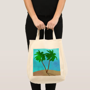 Wasserfarbenpalme Tree Beach Szene Collage Tragetasche