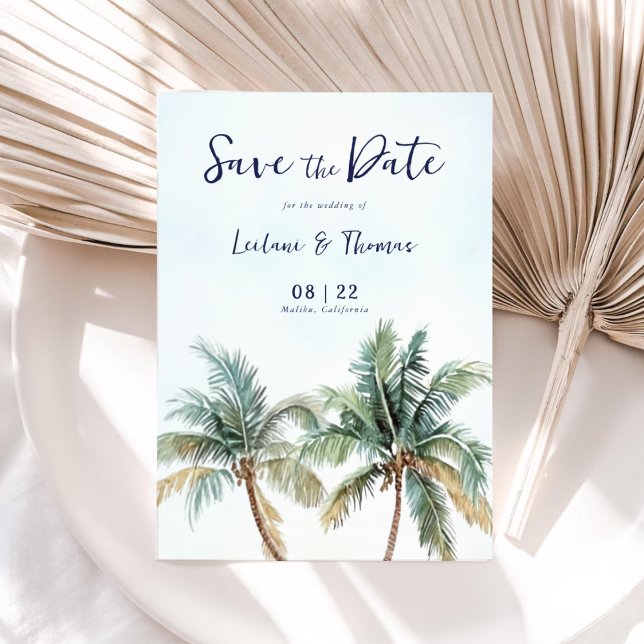 Wasserfarbenpalme Tree Tropical Beach Hochzeit Save The Date (Von Creator hochgeladen)