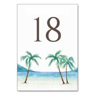 Wasserfarbenpalme Trees Tropical Beach Hochzeit Tischnummer