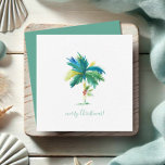 Wasserfarbenpalme Treppe Tropisches Mini Weihnacht Mitteilungskarte<br><div class="desc">Wünschen Sie Freunden und Familie ein tropisches Weihnachtsfest mit meiner lustigen und einzigartigen Weihnachts-Thema quadratische Grußkarte in einer winzigen Größe. Dieses niedliche Mini-Weihnachtskarten-Paket enthält meine originalen Aquarellpalmenbilder in Blues-, Grüntöne- und Rottönen. Die Worte "Frohe Weihnachten" sind Set in einer trendigen handgeschriebenen Schrift Typografie. Die Karte kehrt zu einem soliden türkisfarbenen...</div>