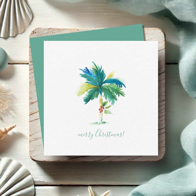 Wasserfarbenpalme Treppe Tropisches Mini Weihnacht Mitteilungskarte (Mini Florida Christmas cards watercolor palm tree art by Victoria Grigaliunas Do Tell A Belle)