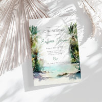 Wasserfarbenpalmen Bäume Geburtstagsfeier Einladun