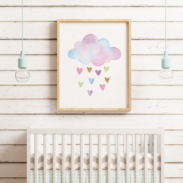 Wasserfarbenpastel Hört Cloud Baby Girl Kinderzimm Poster (Von Creator hochgeladen)