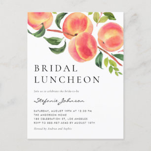 Wasserfarbenpeaches Sommer Bridal Luncheon Einladungspostkarte