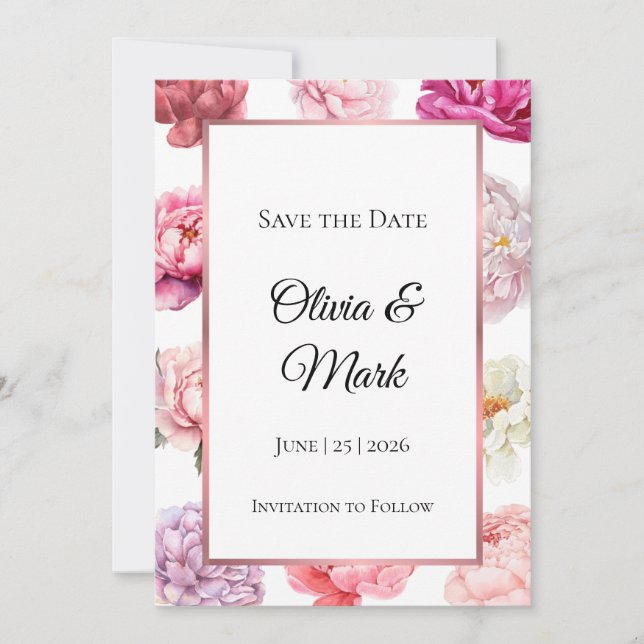 Wasserfarbenpeere Save the Date | Rose Gold Floral (Vorderseite)