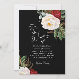 Wasserfarbenpeonies Anpassbare Schwarze Hochzeit Einladung