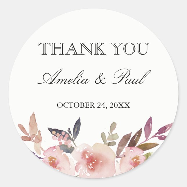 Wasserfarbenpeonies Hochzeit Dankeschön Sticker (Vorderseite)
