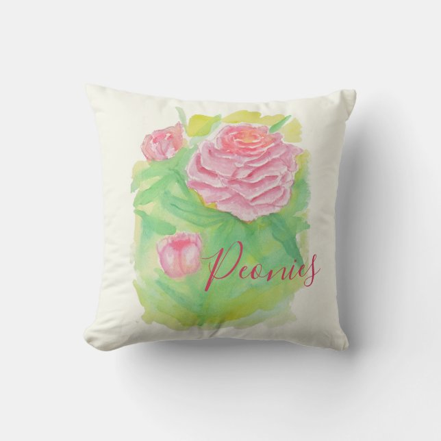 Wasserfarbenpeonies Pillow Kissen (Vorderseite)