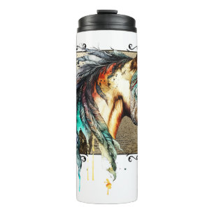 Wasserfarbenpferd und -schlüssel thermosbecher