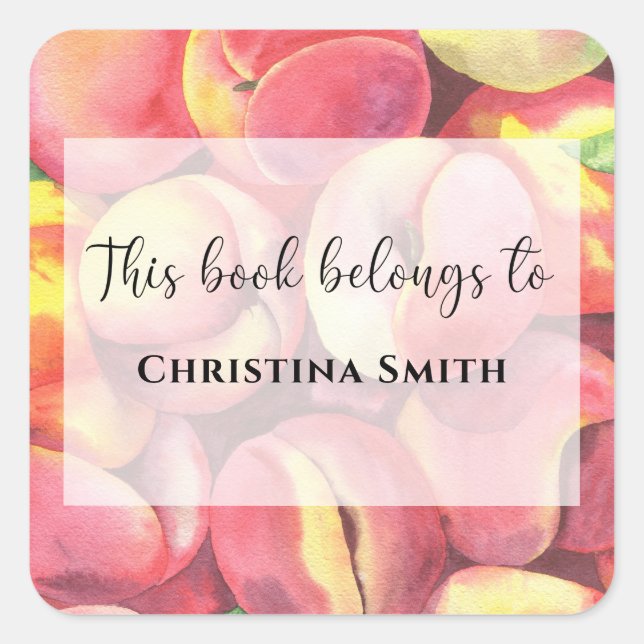 Wasserfarbenpfirsiche - Dieses Buch gehört Quadratischer Aufkleber (Vorderseite)