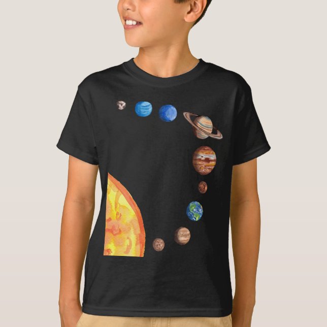 Wasserfarbenplaneten Sun Earth Mars Jupiter Saturn T-Shirt (Vorderseite)