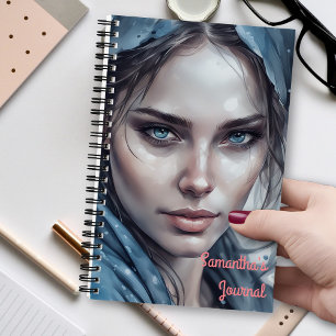 Wasserfarbenportrait der Frau in blauen Farben Notizbuch