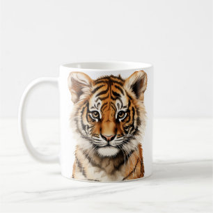 Wasserfarbenportrait eines kleinen Tiger Kaffeetasse
