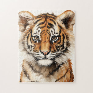 Wasserfarbenportrait eines kleinen Tiger Puzzle