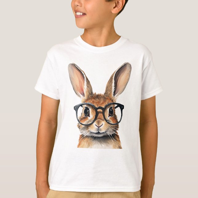Wasserfarbenportrait Niedliches Kaninchen mit Bril T-Shirt (Vorderseite)