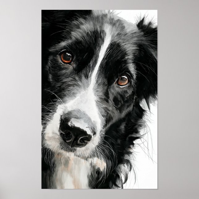 Wasserfarbenporträt eines Border Collies Poster (Vorne)