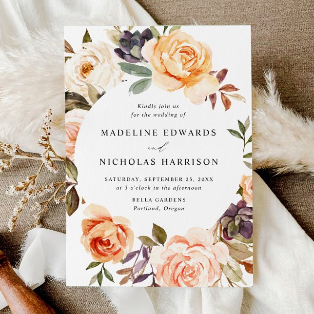 Wasserfarbenprägung Rustikaler Fall Blumenhochzeit Einladung (Von Creator hochgeladen)