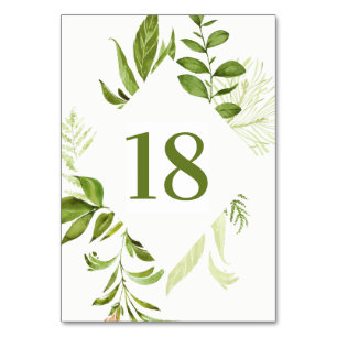 Wasserfarbenprägung Wild grüne Foliage Custom Wedd Tischnummer