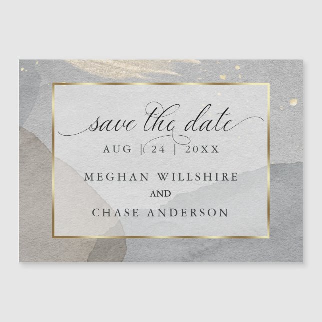 Wasserfarbenpräparat auf Granitstein Save the Date Magneteinladung (Vorderseite)