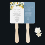Wasserfarbenpräparate Hochzeitsprogramme Dusty Blu Fächer<br><div class="desc">Erleben Sie Ihren besonderen Tag mit unserem exquisiten Wedding Program Fan mit einem atemberaubenden Aquarelldesign aus zarten, gelben Hibiskus-Blume, die das Glück und die Feier symbolisieren. Dieser sorgfältig gestaltete Ventilator bietet Ihren Gästen nicht nur eine sanfte Brise, sondern dient auch als wunderschöner Sake Ihrer Gewerkschaft. Die Vorderseite zeigt die lebendige...</div>