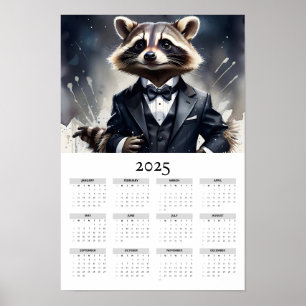 Wasserfarbenraccoon Tux Bow Krawatte 2025 Mauerkal Poster