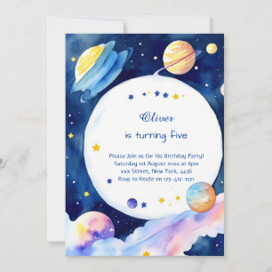 Wasserfarbenrakete Galactic Geburtstag Einladung