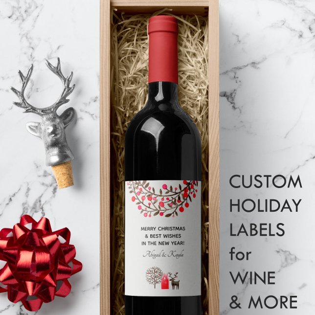 Wasserfarbenreiniger 🦌 Rauchweißer Weinetikett (🦌 Cute Watercolor Reindeer Smoke White or Any Color Wine Label 
)