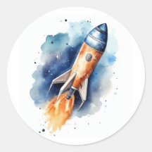 Wasserfarbenrocketschiff durch Sterne