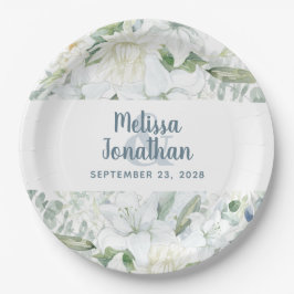 Wasserfarbenromantische, blumenweiße Blume Hochzei Pappteller