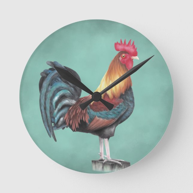 Wasserfarbenrooster Runde Wanduhr (Vorderseite)