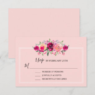 Wasserfarbenrosa Blumenzehen RSVP Karte
