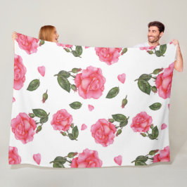 Wasserfarbenrosa Rosenblätter und Blätter Muster Fleecedecke