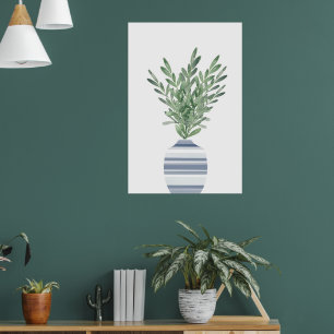 Wasserfarbenrosemary und Blauer Streifen Poster