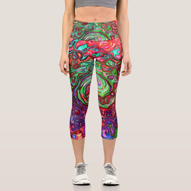 Wasserfarbenroter Groovy Abstrakt Retro Liquid Swi Capri Leggings (Vorderseite)