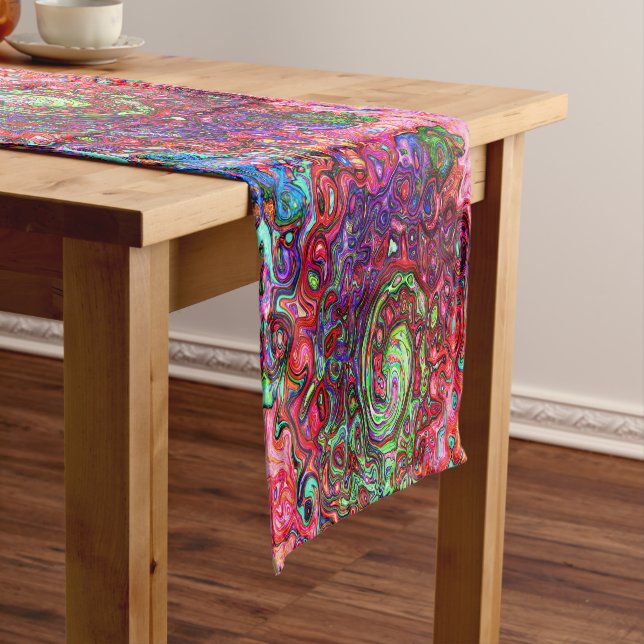 Wasserfarbenroter Groovy Abstrakt Retro Liquid Swi Kurzer Tischläufer (Beispiel)