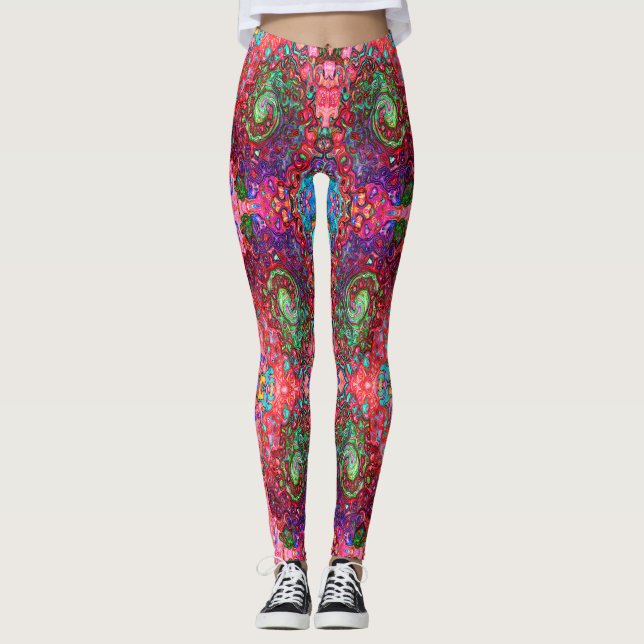 Wasserfarbenroter Groovy Abstrakt Retro Liquid Swi Leggings (Vorderseite)