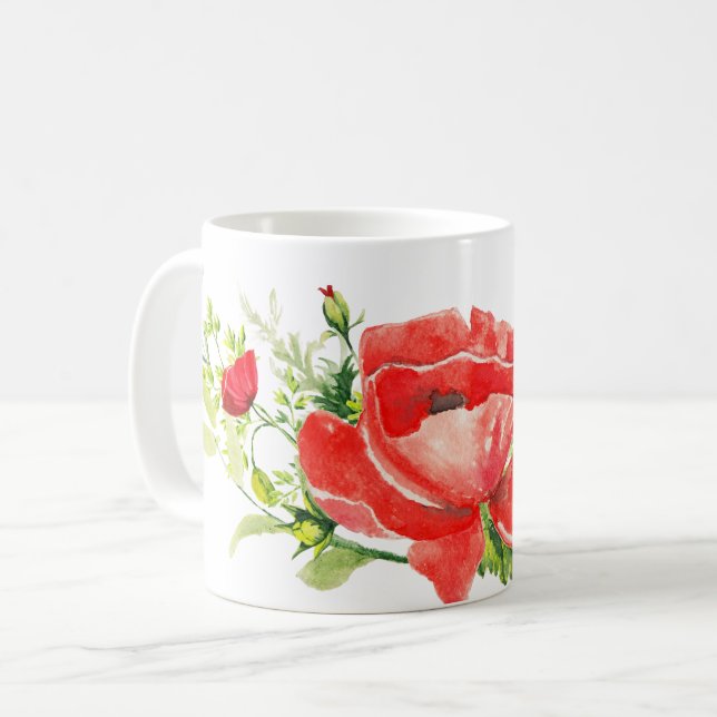 Wasserfarbenroter Mohnblut Kaffeetasse (Vorderseite Links)