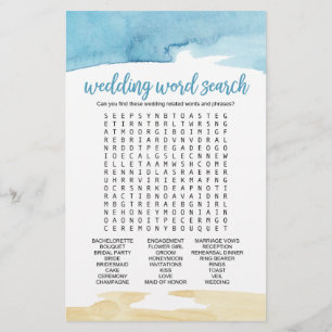 Wasserfarbensand und Meer "Wedding Word Search" Sp Flyer