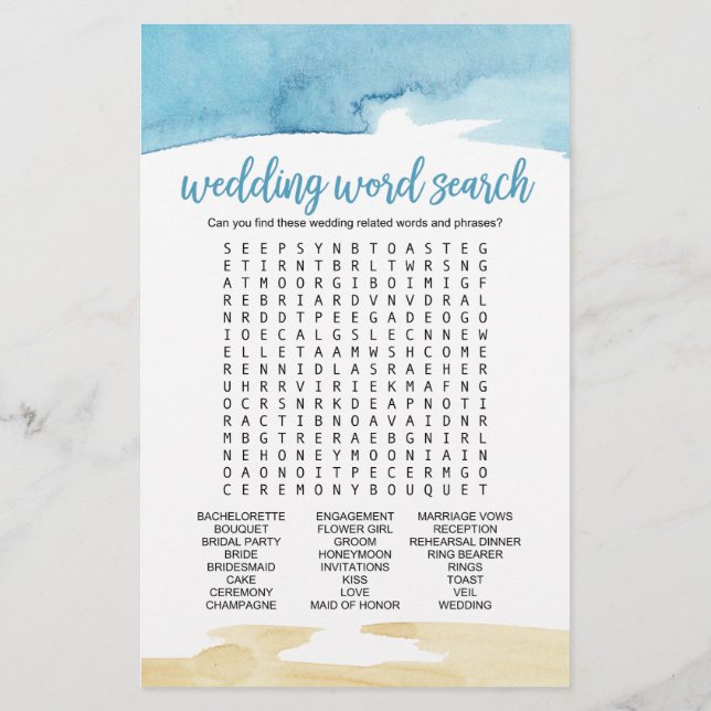 Wasserfarbensand und Meer "Wedding Word Search" Sp Flyer (Hinten)