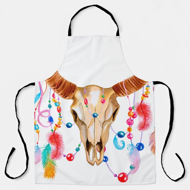 Wasserfarbenschädel auf weiß schürze (Vorderseite)