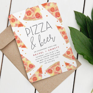 Wasserfarbenscheibe Pizza & Beer Engagement Part Einladung