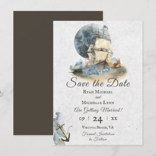 Wasserfarbenschiff und Vollmondhochzeit Save The Date